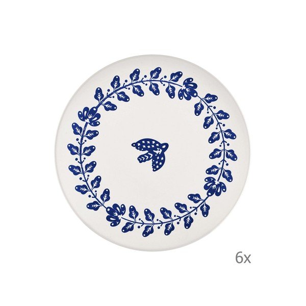 Set di 6 piatti in porcellana bianca e blu Bloom, ⌀ 26 cm - Mia