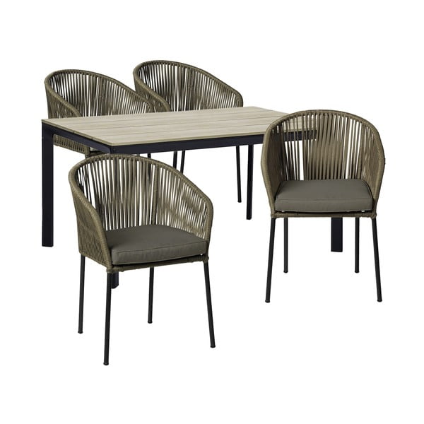 Set da pranzo da giardino per 4 persone con sedia Trapani grigio-marrone e tavolo Thor, 147 x 90 cm - Bonami Selection