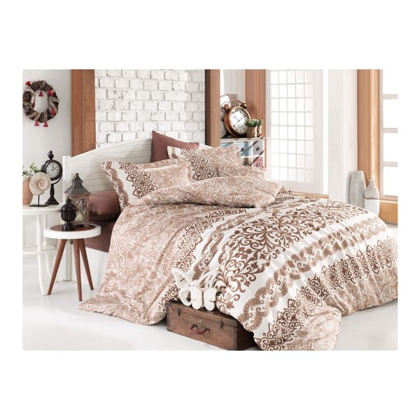 Biancheria da letto in cotone sateen con lenzuolo per letto matrimoniale Luna Cream, 200 x 220 cm - Mijolnir