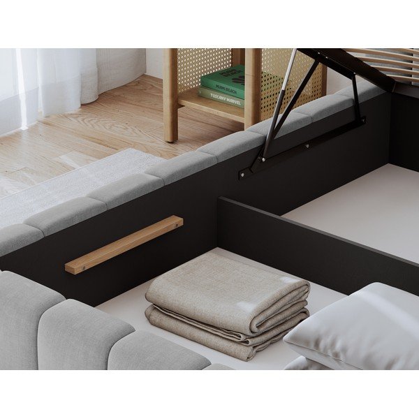 Letto matrimoniale imbottito grigio chiaro con contenitore con rete inclusa 160x200 cm Lamica – ELTAP-image-3