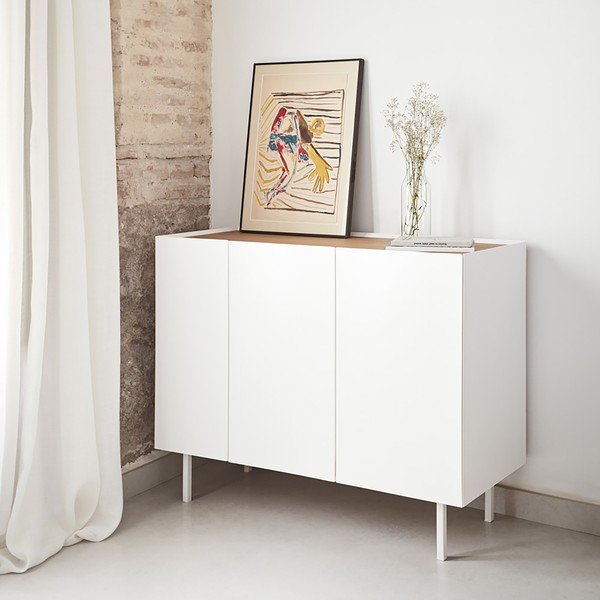 Cassettiera bassa bianca effetto rovere 110x85 cm Arista - Teulat-image-1