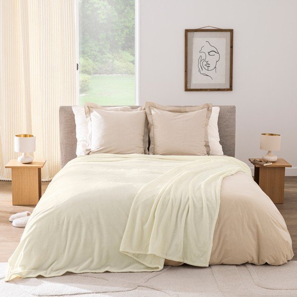Coperta color crema in microflanella 220x240 cm Flanou – douceur d'intérieur-image-1