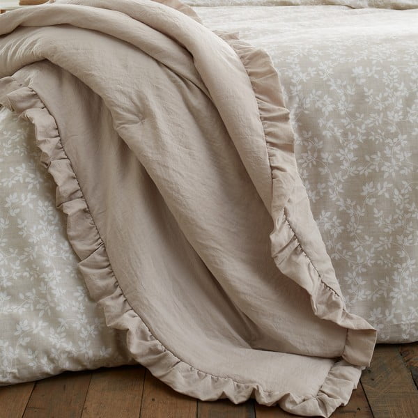 Copriletto beige per letto matrimoniale 220x230 cm Soft Washed Frill - Bianca-image-1