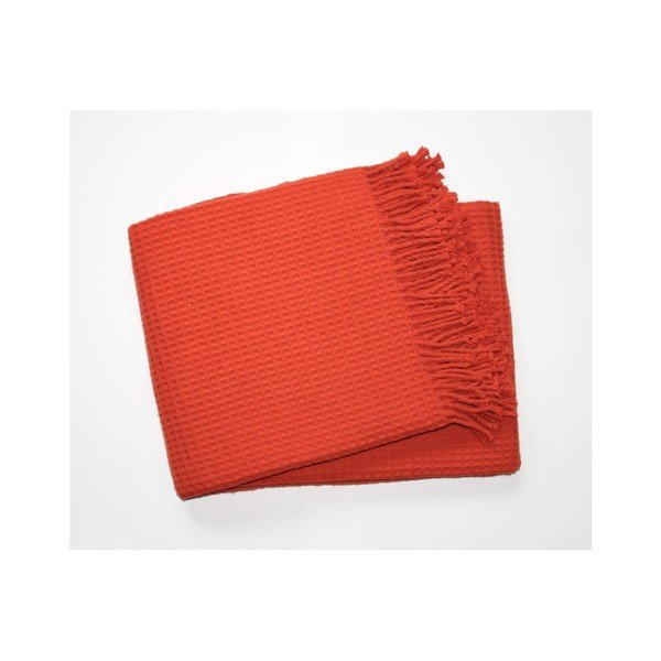 Plaid arancione e rosso con Waffle di cotone, 140 x 180 cm - Euromant