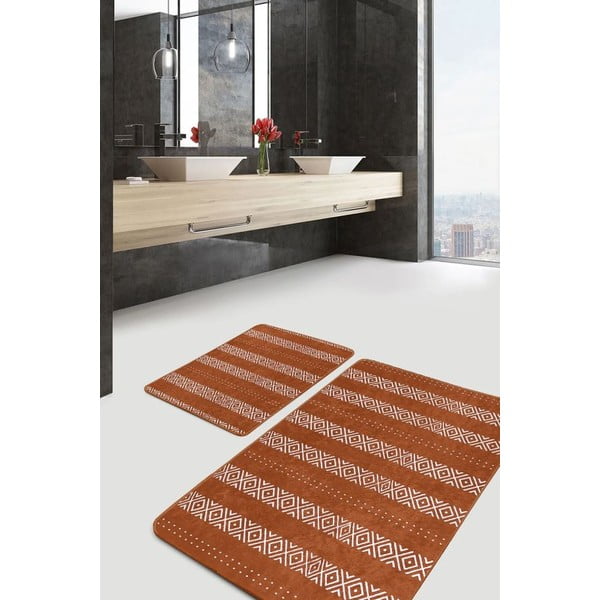 Set di tappetini per il bagno marroni in velluto 2 pz 60x100 cm – Mila Home-image-2