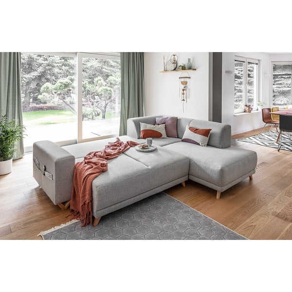 Divano angolare grigio chiaro allungabile e con contenitore (penisola a destra/a L) Classy Sophie – Miuform-image-4