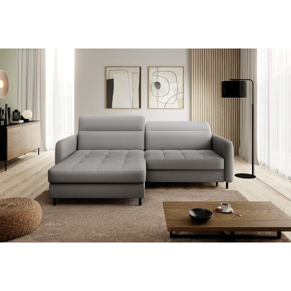 Divano angolare grigio allungabile/con contenitore (con penisola a sinistra/con chaise lounge) e rivestimento in velluto Gomsi – ELTAP-image-3