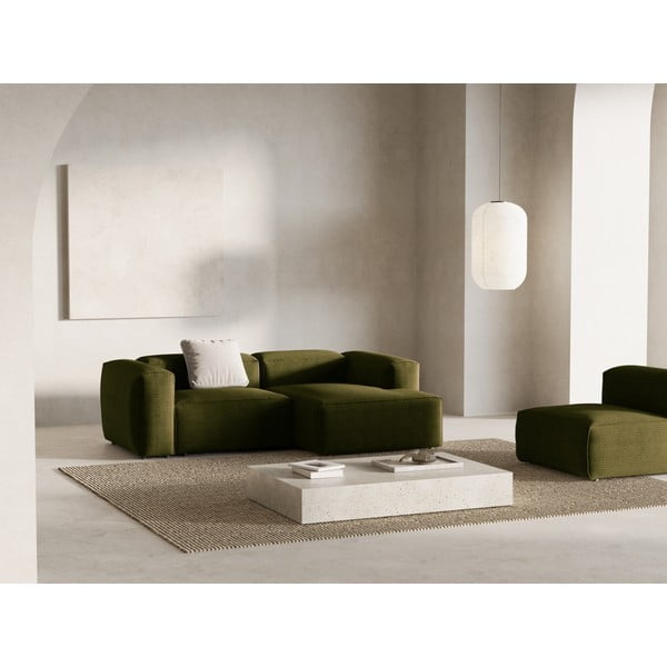 Divano angolare verde (con penisola a destra/con chaise lounge) con rivestimento in velluto a coste Bergamo – Cosmopolitan Design-image-1