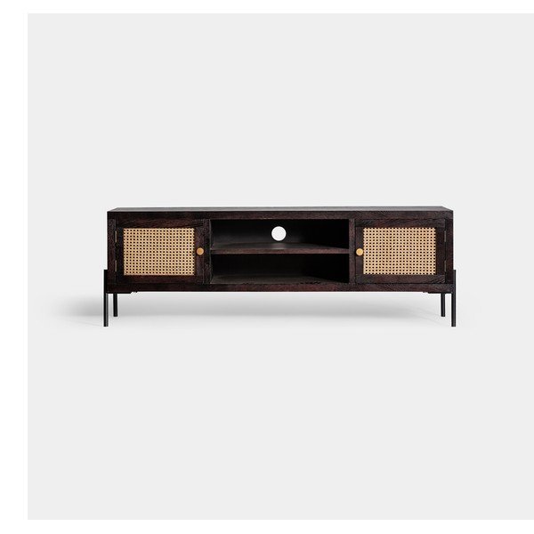 Tavolo TV in legno di abete di colore nero-naturale 150x50 cm Kenia - Burkina