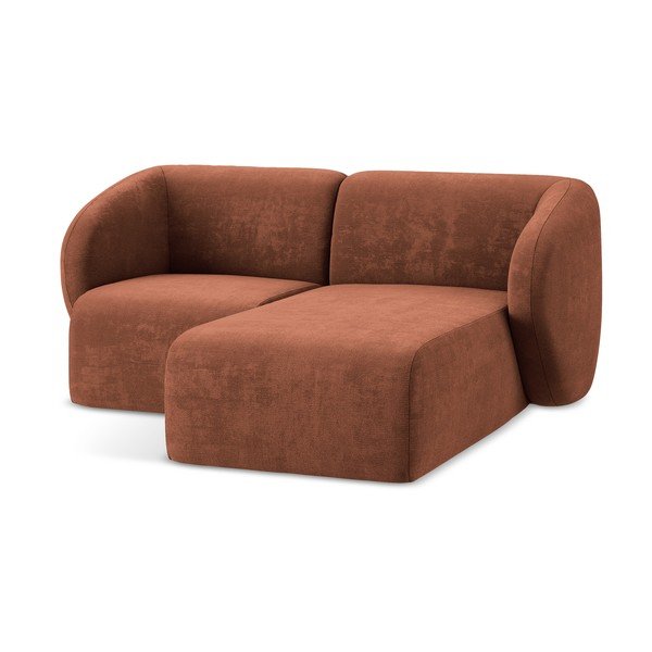 Divano angolare color terracotta (con penisola a destra/con chaise lounge) con rivestimento in ciniglia Lani – Makamii-image-4