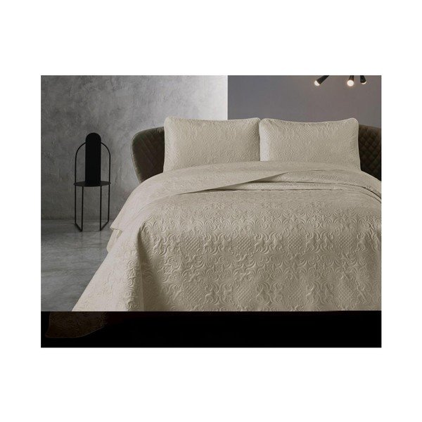 Copriletto in microfibra beige con due federe Velvet Clara, 250 x 260 cm - Dreamhouse