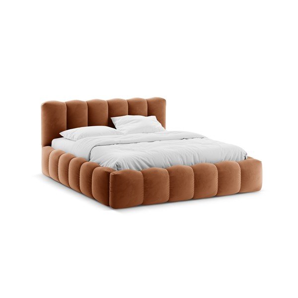 Letto matrimoniale imbottito marrone con contenitore con rete inclusa 180x200 cm Lupine – Micadoni 
