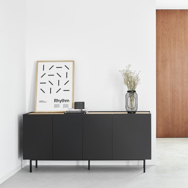 Cassettiera bassa nera effetto rovere 165x78 cm Arista - Teulat-image-1