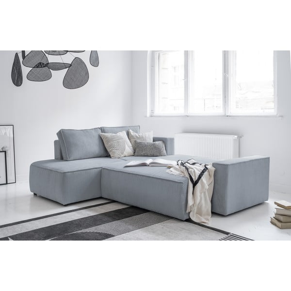 Divano letto angolare in velluto a coste grigio chiaro Brave Dave - Miuform-image-4