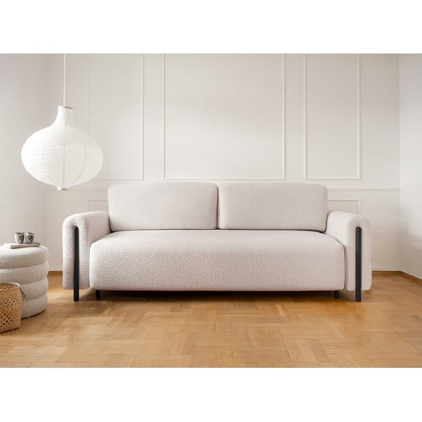 Divano beige/color crema allungabile/con contenitore e rivestimento in bouclé 244 cm Arcadova – ELTAP-image-1