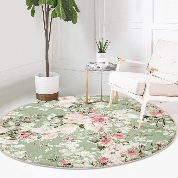 Tappeto rotondo lavabile verde chiaro adatto per aspirapolvere robot ø 120 cm Comfort - Mila Home-image-2