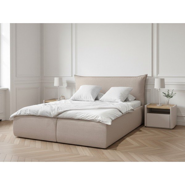 Letto matrimoniale imbottito beige con contenitore con griglia 160x200 cm Jade - Bobochic Paris-image-1