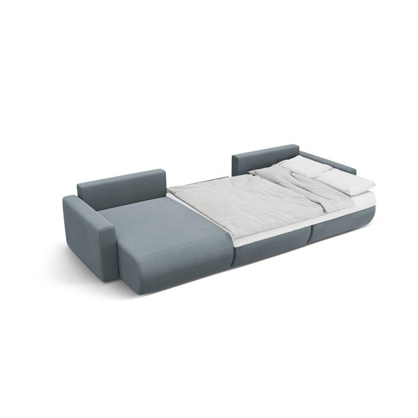 Divano angolare blu polveroso allungabile con contenitore (a U) e rivestimento in velluto Belfast – Cosmopolitan Design-image-4
