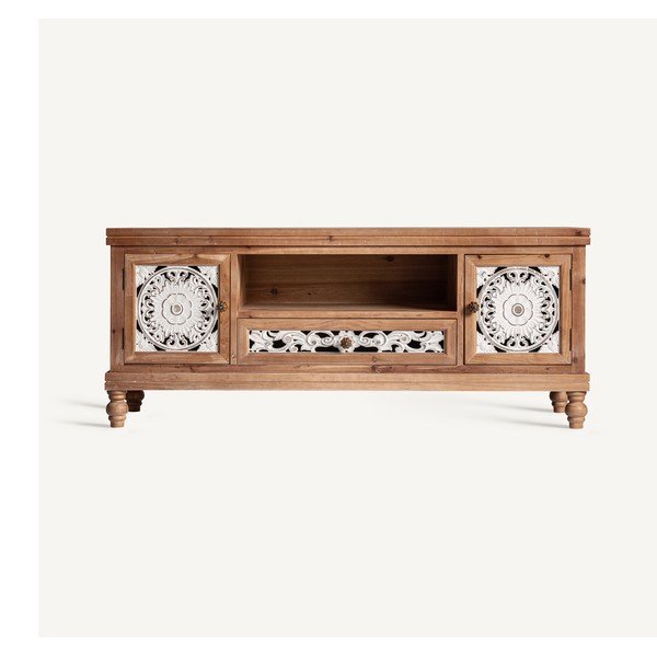 Tavolo TV in legno di abete rosso in colore bianco e naturale 140x58 cm Agrabah - Burkina