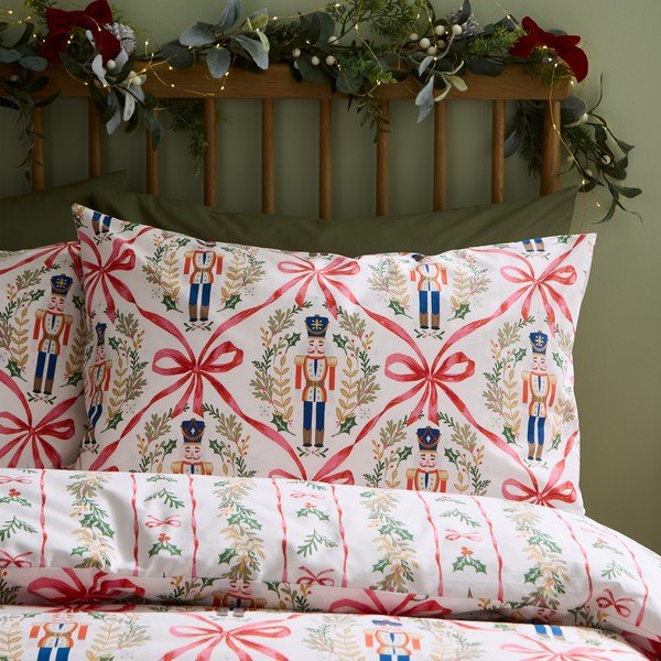 Set copripiumino e federa di colore naturale per letto singolo 135x200 cm Christmas Nutcracker Bows – Catherine Lansfield-image-2