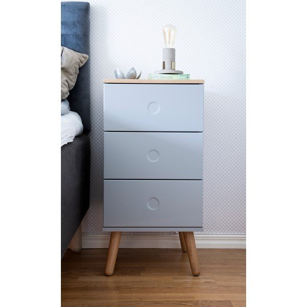 Cassettiera grigia con gambe in rovere con 3 cassetti, larghezza 40 cm Dot - Tenzo-image-1