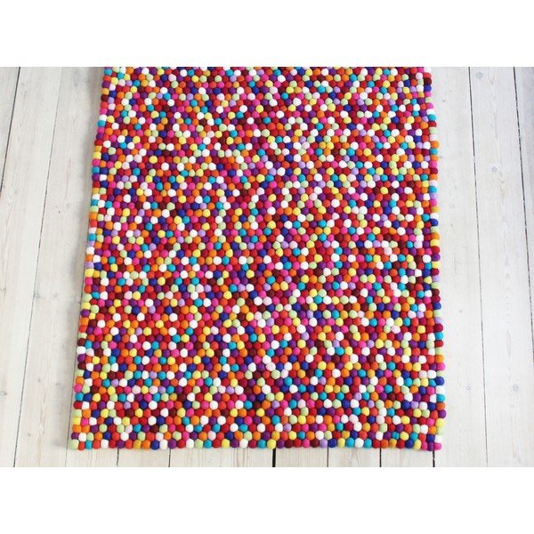 Tappeto in lana a palline rosso scuro, 100 x 150 cm Ball Rugs - Wooldot-image-1