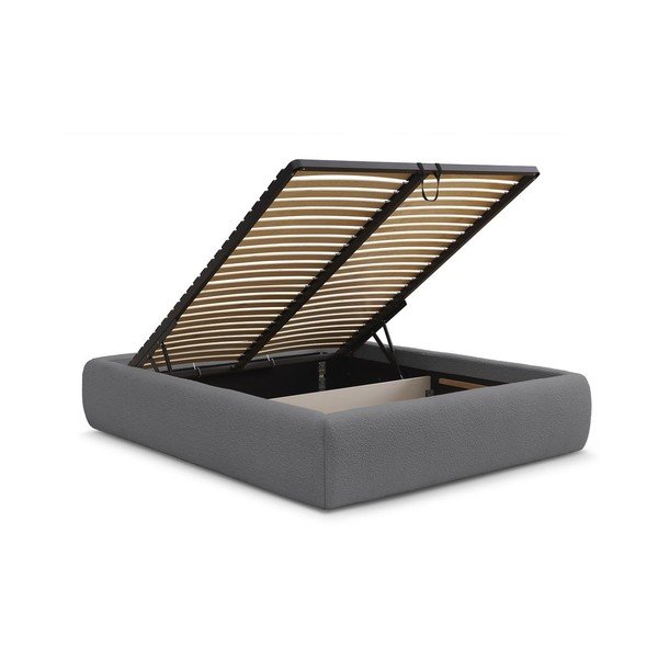 Letto matrimoniale imbottito grigio scuro con contenitore/senza testiera con rete inclusa 180x200 cm Inera – Bobochic Paris-image-3