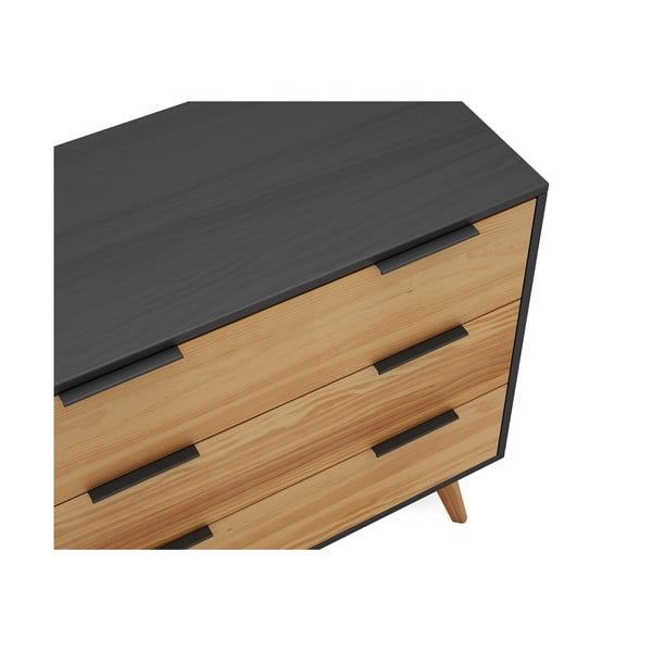 Cassettiera alta in pino nero/naturale 80x83 cm Lavis - Marckeric-image-1