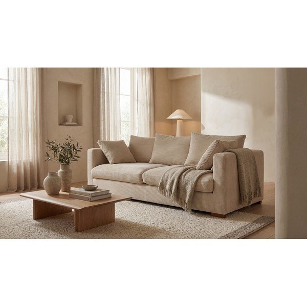 Divano in velluto a coste beige 220 cm Comfy - Scandic-image-1