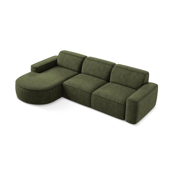 Divano angolare verde (con penisola a sinistra/con chaise lounge) con rivestimento in ciniglia Omao – Makamii-image-2
