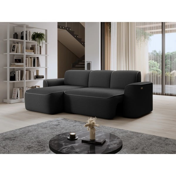 Divano angolare grigio scuro (con penisola a sinistra/con chaise lounge) e rivestimento in bouclé Ume – ELTAP-image-1