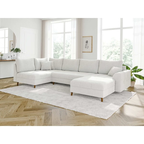 Divano angolare crema in tessuto bouclé (angolo destro/U) Ariella - Ropez-image-3