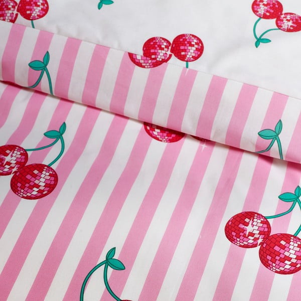 Set copripiumino e federa bianco e rosa per letto singolo 135x200 cm Disco Cherries Stripes – Catherine Lansfield-image-4