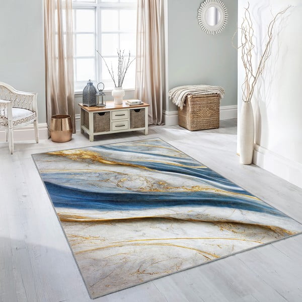 Tappeto blu lavabile 80x150 cm Golden Spill – Mila Home-image-2
