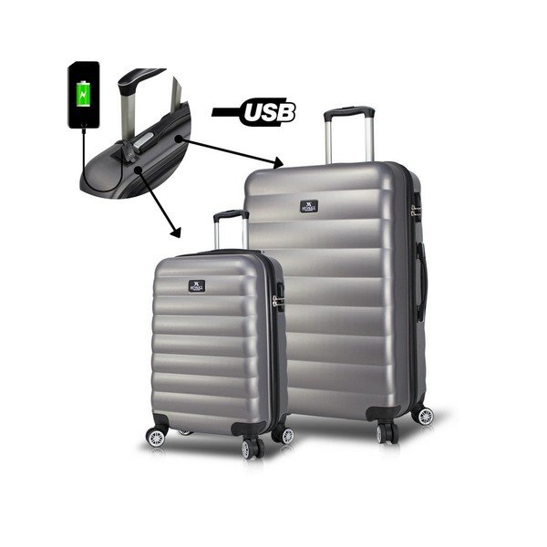 Set di 2 valigie da viaggio grigie su ruote con porte USB My Valice RESSNO Cabin & Large - Myvalice-image-2