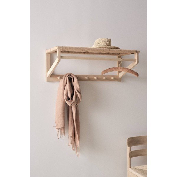 Attaccapanni da parete di colore naturale in rovere massiccio con scaffale 80 cm Oslo – Jotex-image-1