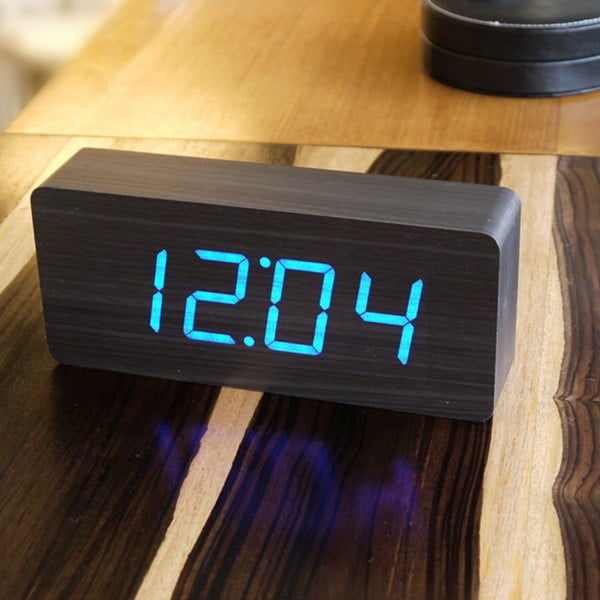 Sveglia nera con display a LED blu Slab Click Clock - Gingko-image-1