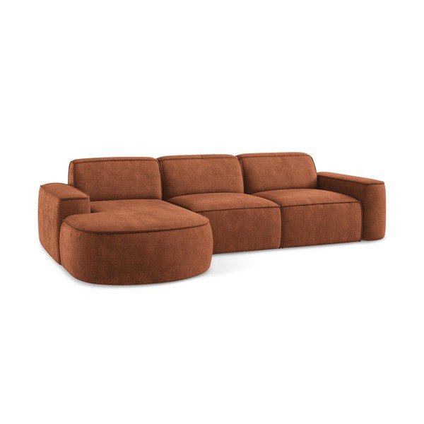 Divano angolare color terracotta (con penisola a sinistra/con chaise lounge) con rivestimento in ciniglia Omao – Makamii-image-4