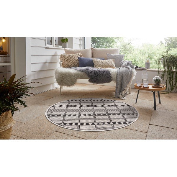 Tappeto per esterni Madrid nero e grigio, ø 120 cm - Ragami-image-3