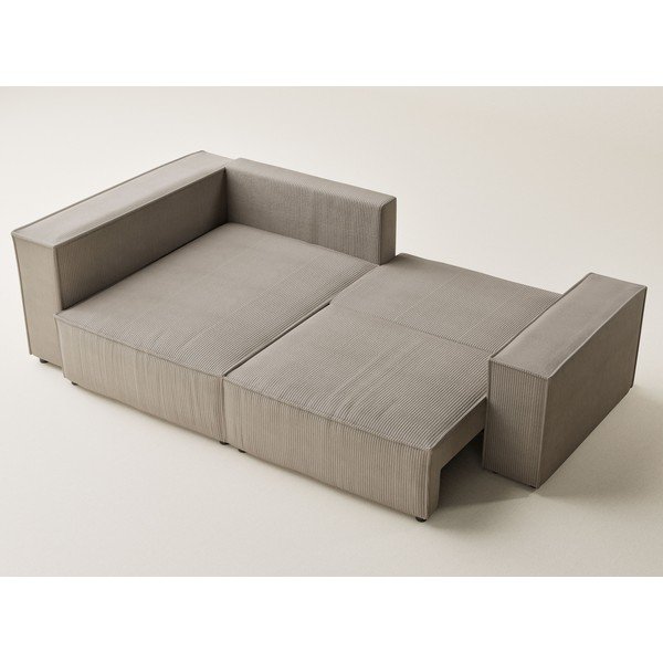 Divano angolare beige allungabile/con contenitore (con penisola a sinistra/a L) con rivestimento in velluto a coste Tonga – Maison de Rêve-image-3