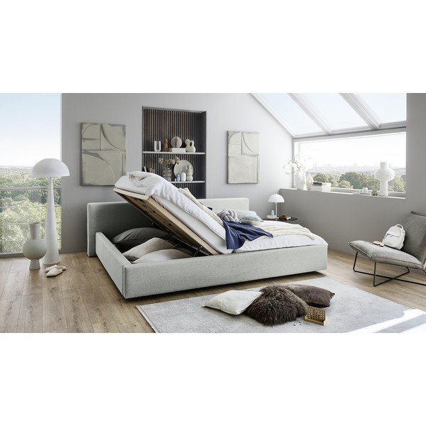 Letto matrimoniale imbottito grigio chiaro con contenitore con rete inclusa 200x240 cm Cube – Meise Möbel-image-2