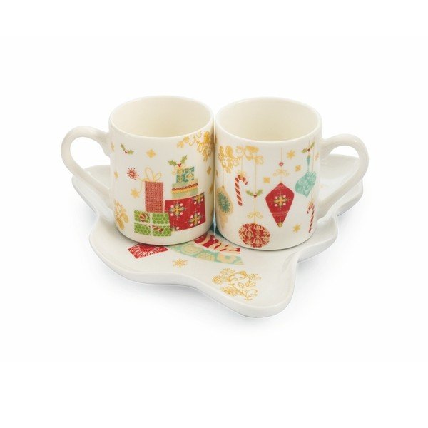 Set 2 hrnků a podšálku z kostního porcelánu Villa d'Este Sweetxmas Tazzine Caffe Scatol