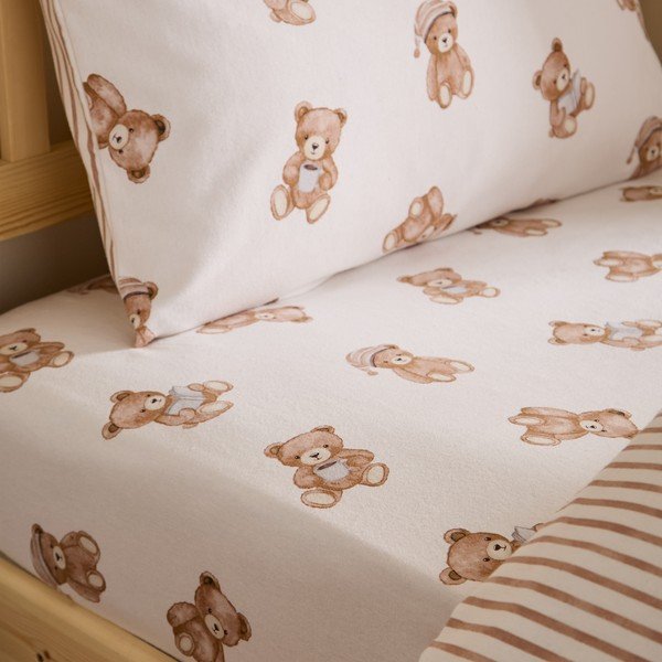 Lenzuolo con angoli per bambini color crema in flanella per letto singolo 70x140 cm Brushed Teddy Bear – Catherine Lansfield