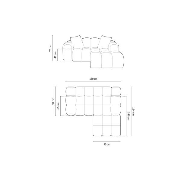 Divano angolare marrone chiaro (con penisola a destra/con chaise lounge) con rivestimento in ciniglia Treno – Cosmopolitan Design-image-4