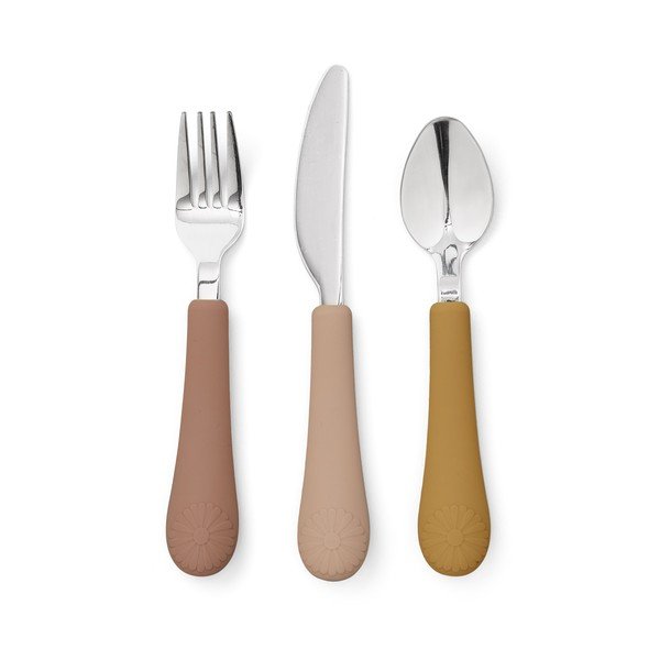 Posate per bambini giallo ocra/color terracotta in silicone 3 pz Tuscany Mix – Cam Cam Copenhagen