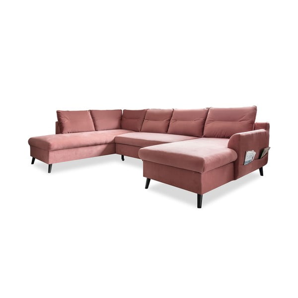 Divano letto a U in velluto rosa, angolo sinistro Stylish Stan - Miuform