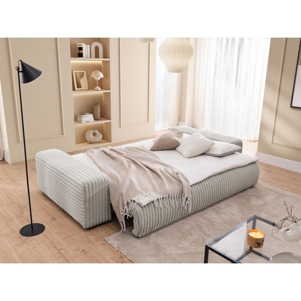 Divano grigio chiaro allungabile/con contenitore con rivestimento in velluto a coste 260 cm Justin  – Ropez-image-4