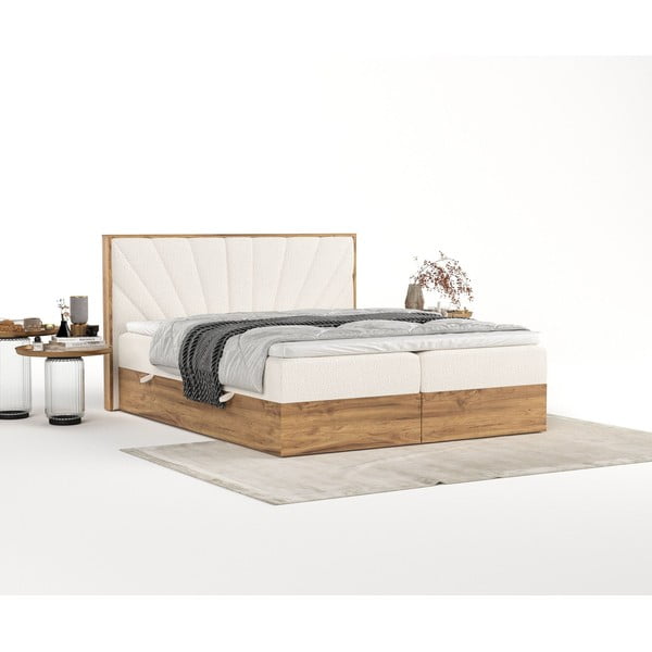 Letto boxspring con contenitore in crema-naturale 180x200 cm Asahi - Maison de Rêve-image-4