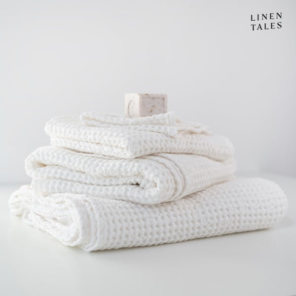 Asciugamani e teli da bagno bianchi in un set di 3 pezzi White - Linen Tales-image-1