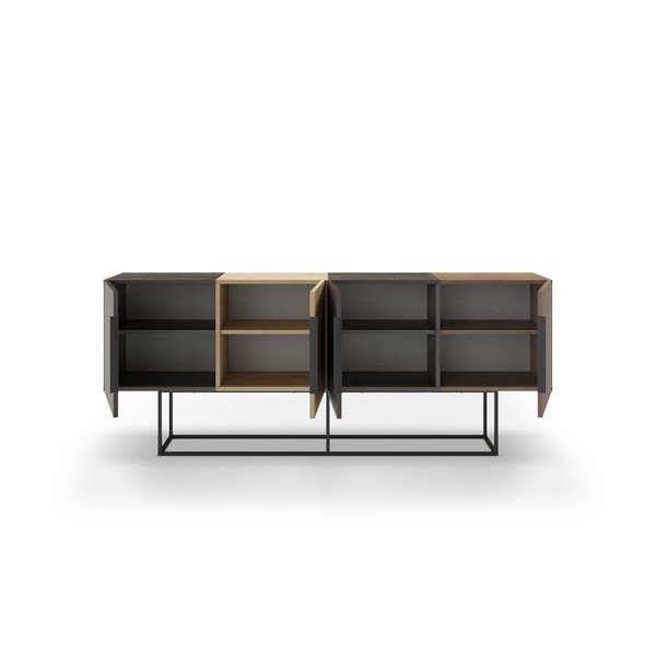 Cassettiera bassa in rovere decorato in colore marrone-naturale 200x80 cm Titan - Marckeric-image-3